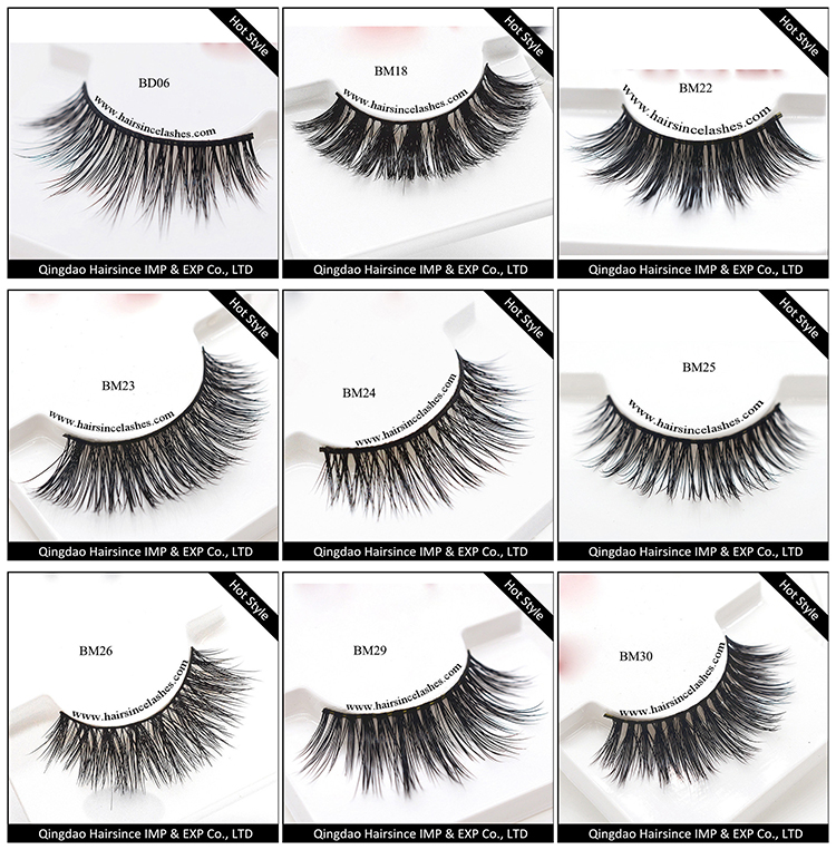 Fashionable styles mink hair eyelashes, natural curls mink lashes, silk hair lashes free design package wholesale price